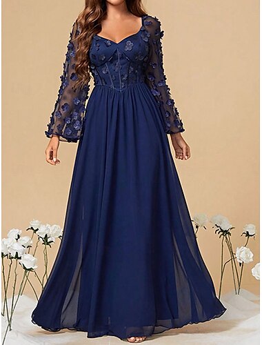  Kleid der Brautmutter Elegantes Partykleid Leger quadratischer Ausschnitt Bodenlang Chiffon Polyester Langarm mit einfarbigem Hochzeitsgastkleid 2025
