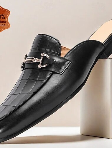  mocassins en cuir noir pour hommes - élégants slip-on avec boucle en métal pour le travail décontracté