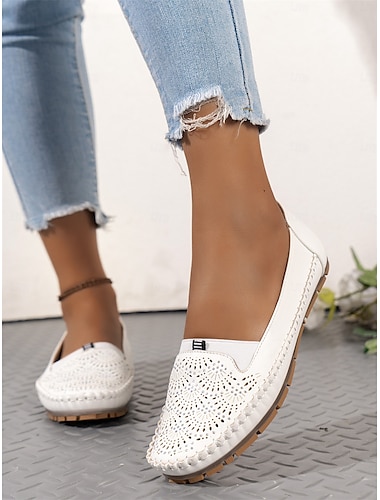  Mocasines con diamantes de imitación para mujer: zapatos planos brillantes y calados para caminar y conducir.