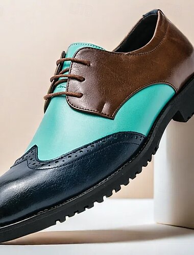  brogue oxford-sko til mænd i flere farver - brune, røde og blå vingespids-lædersko til bryllup og kontortøj