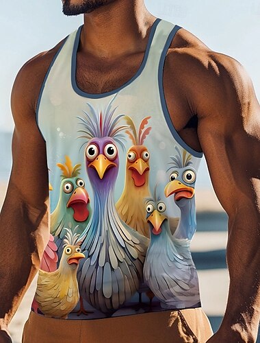  Herren Tiermotiv T Shirt Weste Ärmellos T-Shirt 3D-Druck Rundhalsausschnitt Hemd Urlaub Lässig Hawaiianisch Ferien Weiß 1 Weiß Blau Sommer Frühling Bekleidung S M L XL XXL XXXL