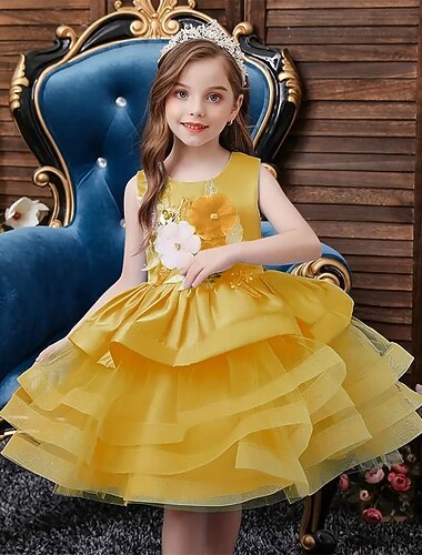  Kinder Mädchen Partykleid Blume Ärmellos Leistung Geburtstag Netz Schön Süß Polyester Knielang Partykleid Schwingkleid A Linie Kleid Sommer Ab 4 Jahren Gelb Rosa Blau