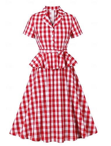  Retro Vintage 1950er Kleid Swing-Kleid Karomuster Damen Karneval Maskerade Alltagskleidung Junggesellinnenabschiedsparty Erwachsene Kleid Abschlussballkleider