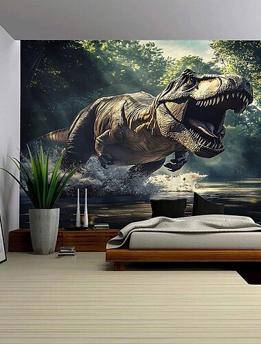  Ein Wald Dinosaurier Wandteppich Wandkunst große Wandteppich Wandbild Dekor Fotografie Hintergrund Decke Vorhang Haus Schlafzimmer Wohnzimmer Dekoration
