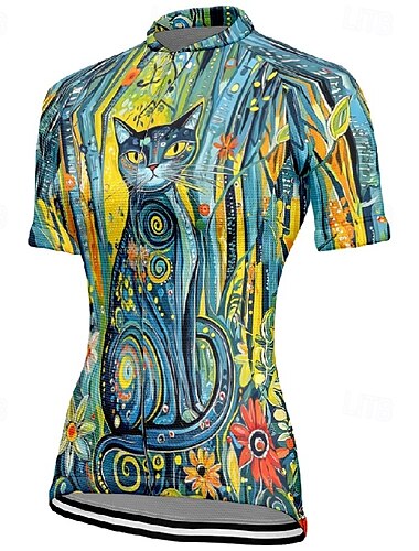  Women's Cycling Jersey Short Sleeve Bike Tee Tshirt Jersey with 3 Rear Pockets Mountain Bike MTB Breathable Quick Dry Anatomic Design Wicking Blue Mint Green Dark Green Cat Sports Clothing Apparel