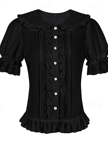  Retro Vintage Rokoko Renaissance Bluse / Hemd Spitze Schleife Einfarbig Damen Seeräuber königlich Steampunk Maskerade Alltagstauglich Erwachsene Bluse
