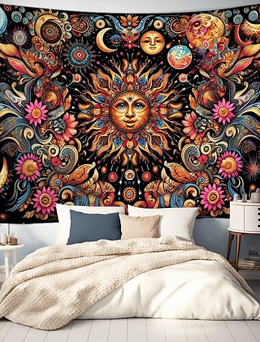  Mandala Bohemian hängender Wandteppich Sonne und Mond Wandkunst große Wandteppich-Mural-Dekoration Fotograf Hintergrund Decke Vorhang Heim Schlafzimmer Wohnzimmer Dekoration
