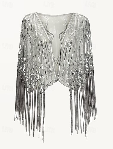  1920er Jahre Schals Damen Pailletten Wickel Bolero Vintage Schals funkeln &glänzende ärmellose Polyester-Hochzeitstücher mit Quasten und Pailletten für die Party im Sommer 2025