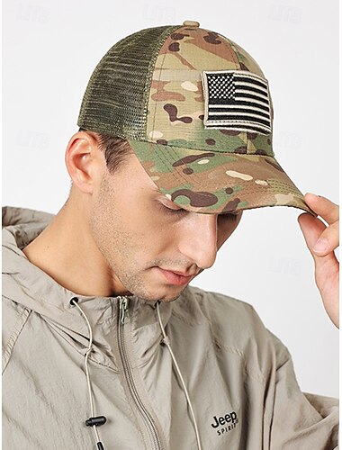  mænds mesh camouflage baseballkasket med amerikansk flag patch - taktisk stil til udendørsentusiaster og militærentusiaster til daglige aktiviteter og feltaktiviteter