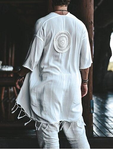  Rétro Vintage Médiéval Renaissance Chemise Kimono Pirate Viking Frange à pompons Couleur Unie Homme Pirate Mascarade Vacances Décontracté Quotidien Adulte Chemise