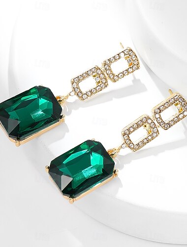  Damen Smaragdgrün Kubikzirkonia Ohrring Geometrisch Hoffnung Gesegnet Stilvoll Einfach Ohrringe Schmuck Grün Für Karnival Abiball 1 Paar