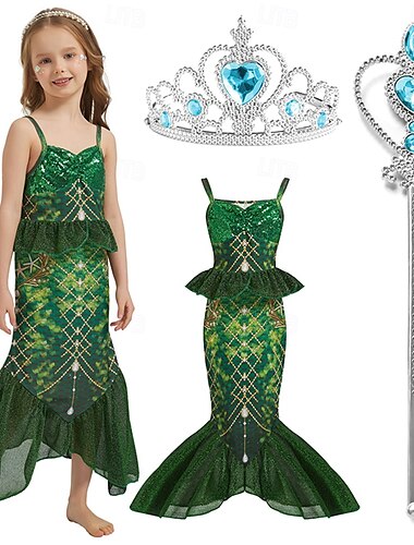  Die kleine Meerjungfrau Kleine Meerjungfrau Prinzessin Meerjungfrau Kleid Themenparty-Kostüm Cosplay Film Cosplay for Mädchen Kinder Karneval Maskerade Party Ferien