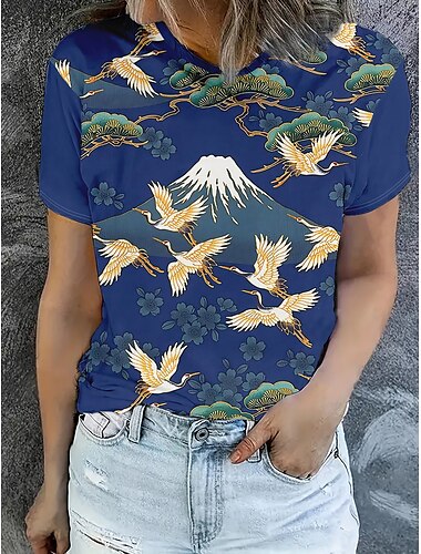  Per donna Maglietta Top estivi Uccello Paesaggio Classico Casual Manica Corta Girocollo Top corti Quotidiano Weekend Stampato Arcobaleno Estate Primavera Autunno