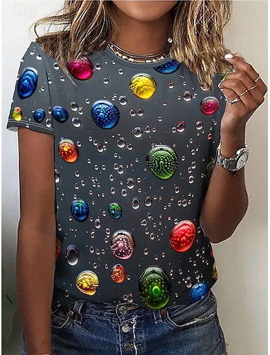  Női Póló Nyári felsők Grafika Klasszikus Alkalmi Rövid ujjú Terített nyak Crop Tops Napi Hétvége Nyomtatott Sárga Rubin Medence Fukszia Narancssárga Nyár Tavasz Ősz