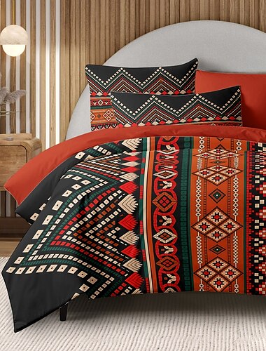  Housse de couette ethnique vintage taille Queen ensemble de literie housse de couette douce légère avec 2 taies d'oreiller pour l'été printemps