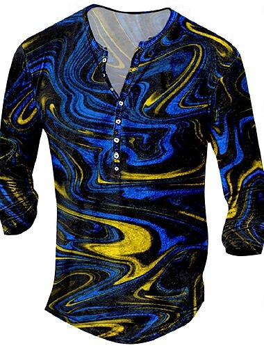  Hombre Graphic Abstracto Camiseta Henley Shirt Tee Manga Larga Vintage Design Elegante Exterior Casual Diario Primavera verano Rojo Oscuro Negro Rosa Azul Piscina Henley Camiseta Henley
