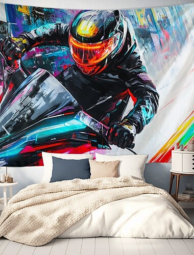 Graffiti Motorrad Wandteppich Wandkunst Großer Wandteppich Mural Dekor Foto Hintergrund Decke Vorhang Wohnraum Schlafzimmer Wohnzimmer Dekoration
