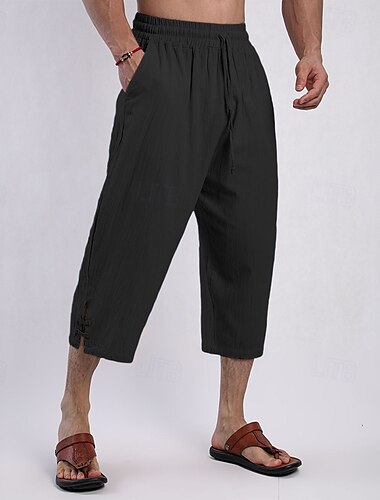  Voor heren Capri broeken Korte broek Linnen korte broek Zomer korte broeken Strandshorts Trekkoord Elastische taille Effen Comfort Ademend Kuitlengte Buiten Dagelijks Strand Modieus Klassieke Stijl