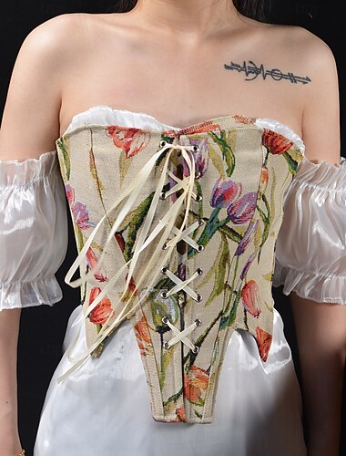  Retro / vintage Middelalderkostumer Renæssance Korset Vest Bustier Blomstret Jacquard Vævning Udklædning Dame Keltisk Fantasi Halloween Karneval Fest Afslappet / Hverdag LARP Voksne Korset