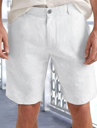 Herren Shorts Kurze Hosen Leinenshorts Kurze Hosen Kleid-Shorts Sommer-Shorts Strandshorts Kurze Hosen Zip Knopf Tasche Glatt Komfort Atmungsaktiv Knielänge Outdoor Geschäft Täglich Modisch