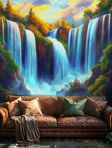  Wiszący gobelin Krajobraz Las Wodospad Sztuka ścienna Duży gobelin Mural Dekoracja Fotografii Tło Koc Zasłona Dom Sypialnia Salon Dekoracja