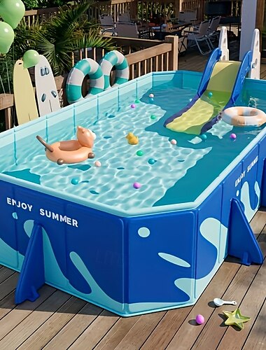  Piscine gonflable pliable et durable de forme rectangulaire, en PVC, avec plusieurs composants pour s'amuser en famille