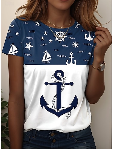  Dames T-shirt roze Bloemig Grafisch Elegant Vintage Modieus Korte mouw Ronde hals Normale tops Dagelijks Uitgaan Weekend Afdrukken Wit Marineblauw blauw Stoffig blauw Licht Blauw Zomer