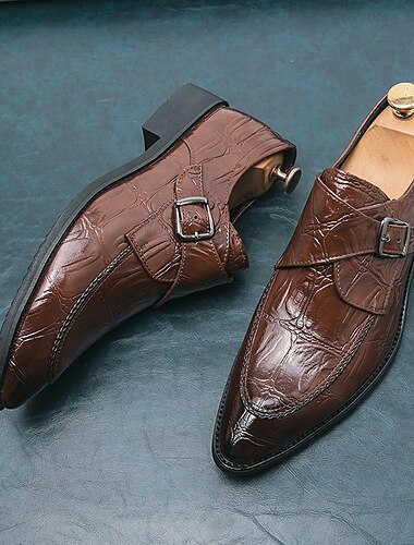  formelle Monkstrap-Schuhe für Herren aus glänzendem Kunstleder mit Krokodilmuster, elegantes Design mit Schnallenverschluss für geschäftliche und formelle Anlässe