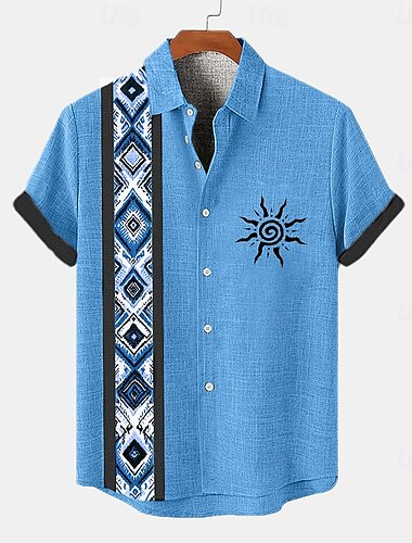  Herren Hemd leinenhemd Retro-Shirts Vintage-Shirt Ethno-Hemd Ethnisch Urlaub Täglich Rote Blau Orange Kurzarm Umlegekragen Sommer Frühling Bekleidung