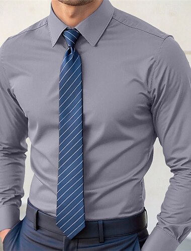  Herren Kleidhemd Bügelfreies Hemd Einfach Hochzeit Outdoor Hellblau Schwarz Weiß Grau Langarm Kentkragen Sommer Frühling Bekleidung