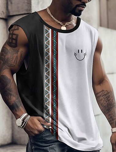  Homme Graphique Bloc de Couleur Débardeur T-shirt sans manches pour hommes Manches Courtes T-shirt Impression 3D Col ras du cou Chemise Mode Designer Muscle Quotidien Sports Salle de sport Noir