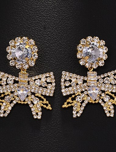  Mujer Pendientes cortos Geométrico Precioso Lazo Elegante Moda Personalizado Diamante Sintético Aretes Joyas Plata / Dorado Para Boda Fiesta Regalo 1 Par