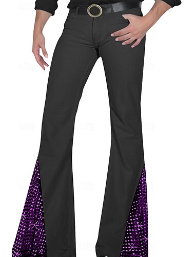  Voor heren Pakken Gloed Bell Bottom Broek Zomerbroek Pailletten Lapwerk Zak Kleurenblok Comfort Volledige lengte Feest Discolampen Clubkleding Vintage Casual Wit Blozend Roze