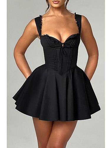  Damen Minikleid Weißes Kleid Abschlusskleid Unterkleid Mode Geburtstag Abschlussfeier Date Normale Passform Einfach Ärmellos Spaghettiträger Schwarz Weiß Gelb Blau Sommer