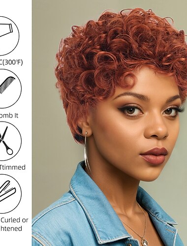  Synthetische Perücken Afrikanische Locken Curly Webart Pixie-Schnitt Asymmetrisch Maschinell hergestellt Perücke 10 Zoll A1 Synthetische Haare Damen Klassisch Farbverläufe Hervorgehobenes