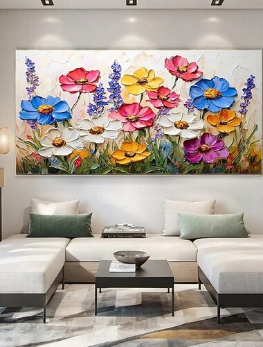  peinture à l'huile faite à la main fleurs sauvages peinture 3d texture fleur en fleurs peinture toile extra large taille flore peinture à l'huile colorée art mural art mural botanique décor rose œuvre