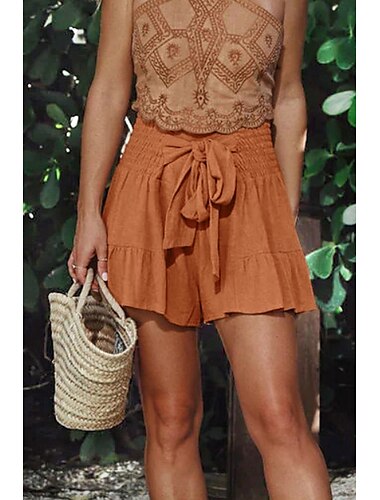  Dam Shorts i bomullslinne Shorts Byxor Streetwear Ledigt Kort Naturlig Slät Ficka Mateial som andas Mjuk Microelastisk Utekväll Streetwear Mörkröd Marin Svart Armégrön Sommar Normal