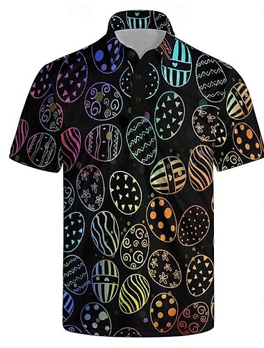  Pasqua Per uomo uova di Pasqua Polo Manica Corta Magliette polo Camicie con Colletto Casual All'aperto Abbigliamento quotidiano Abito da festa Stampa 3D Estate Primavera Autunno Nero