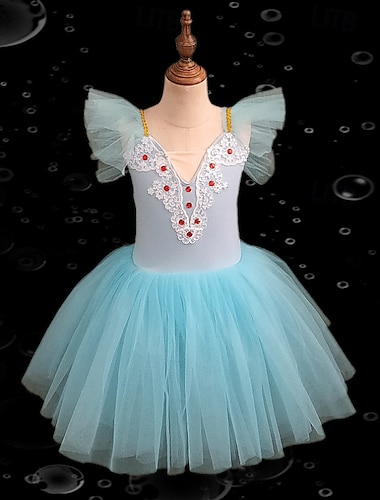  Tutu Kleid Kleid Strass Spitze Stickerei Mädchen Leistung Training Ärmellos Hoch Netzstoff Spandex