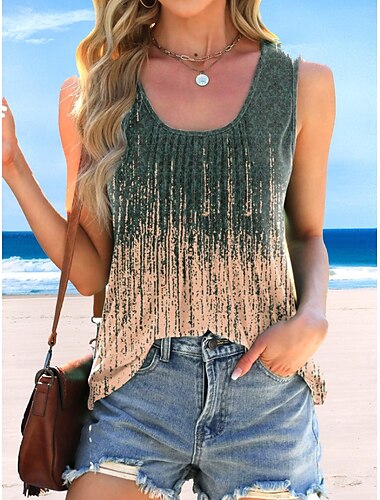  Dam Blus Camisole linne Nyans Dagligen Stylish Ledigt Ärmlös Rund hals Vanliga toppar Arbete Dagligen Helgdag Plisserad Ljusbrun Blå Orange Grön Kaki Sommar