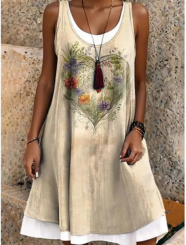  Damen Übergröße Minikleid T-Shirt-Kleid Sommerkleid A Linie Kleid Figurbetontes Kleid Urlaub Lässig Boho Urlaub Täglich Lässiger Schnitt Grafik Ärmellos U-Ausschnitt Blau Grün cremefarben Sommer