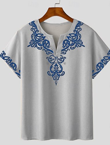  Pánské Bandana Print Tričko Tričko Krátký rukáv tričko 3D tisk Do V Košile Designové Cikánský Dovolená Denní Světle modrá Khaki Šedá Léto Jaro Oblečení Běžný S M L XL XXL XXXL
