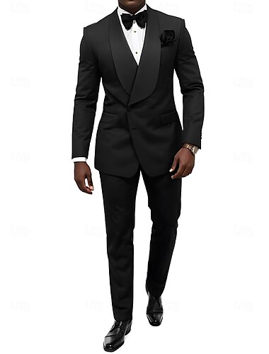  Trajes de fiesta de bodas para hombres Tuxedos Trajes de regreso a casa Negro Formal Sólido Ajuste estándar de 2 piezas de un solo botón
