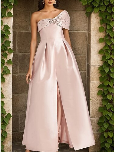  A-Linie Abendkleid elegantes rosa Kleid formelle Hochzeitsgast bodenlang ärmellos schulterfrei Satin mit Schleife(n) Kristallen Schlitz 2025