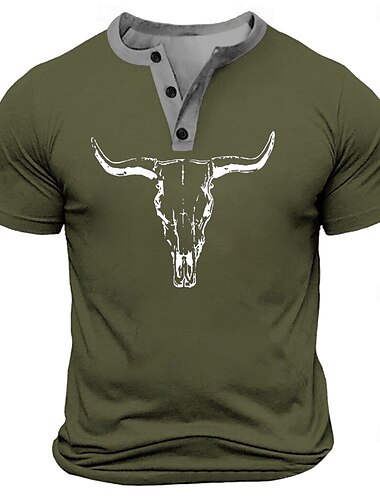  Herren Bulle T Shirt Henley Hemd Kurzarm Designer Retro Vintage Straße Lässig Täglich Sommer Frühling Schwarz Weiß Marineblau Militßrgrün Henley Henley T-Shirt