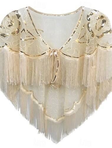  Retro Vintage Goldene Zwanziger 1920er Schal Wickeln Schals Der große Gatsby Flapper-Mädchen Pailletten Quastenfransen Damen Karneval Hochzeit Abendgesellschaft Maskerade Erwachsene Schal