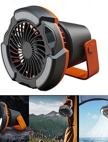  1 luz para acampar al aire libre, luz de ventilador, bajo nivel de ruido, batería de larga duración, interfaz USB, dos modos de suspensión y soporte.