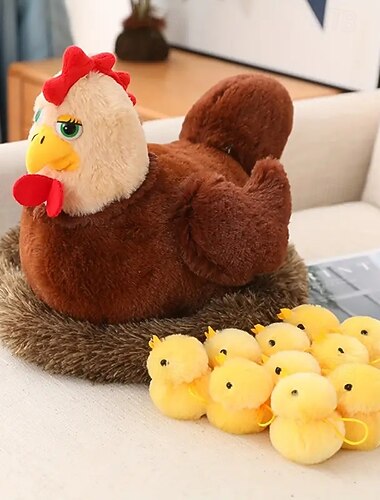  11,41 Zoll Schwanenkükenfamilie Plüschtier Huhn Mutter Schwan Plüschpuppen lebensechte Tiere Stoffpuppe mit Nest Kinder Weihnachtsgeschenk