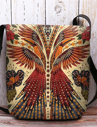  Sac bandoulière vintage à imprimé phénix pour femme – Sac à main bohème avec bandoulière réglable, sac messager de style ethnique pour les voyages, le shopping et le quotidien