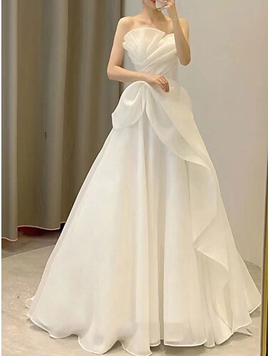  Robes de mariée Robe de bal Épaules Dénudées Sans manches Longueur au sol Tulle Robes de mariée Avec Plis Couleur Unie 2025